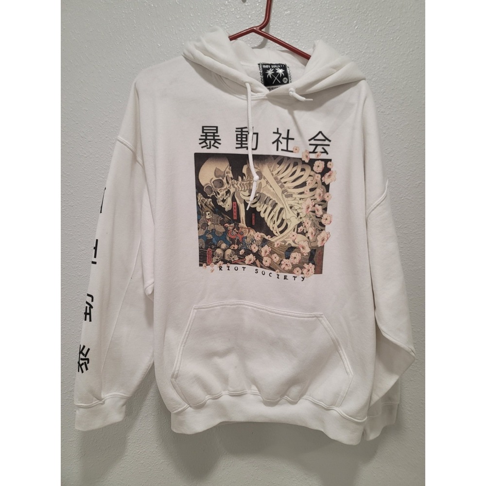 riot society hoodie XXL White Skelton, roses,